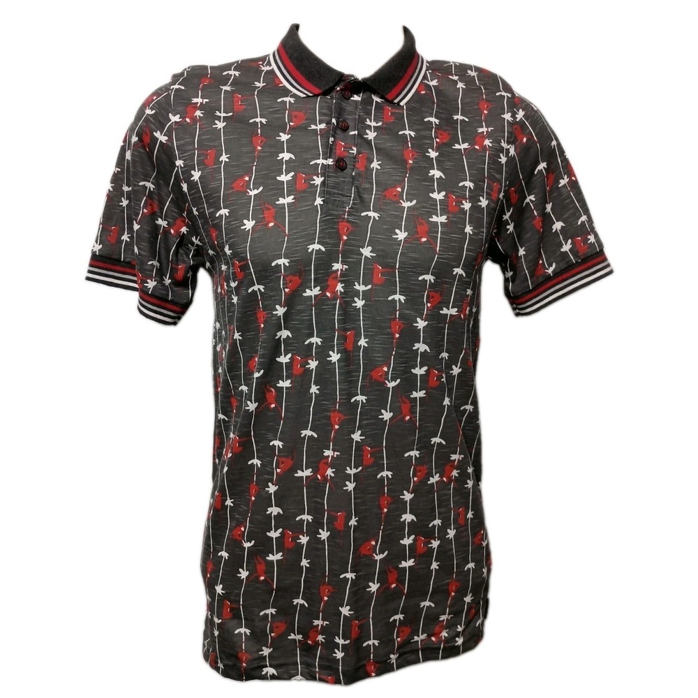 Men's Polo Shirt Men's Size Large Golf Gray Monkey Design Short Sleeve Blue Gear